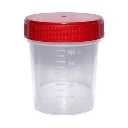Pojemnik na mocz PP z czerwoną nakrętką 120ml niejałowy, 100szt./op.