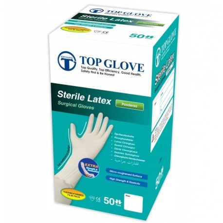Rękawice chirurgiczne lateksowe pudrowane, jałowe Top Glove, 1 para