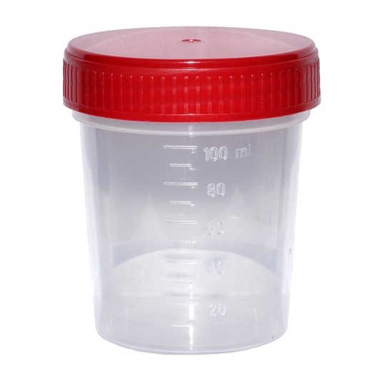 Pojemnik PP na mocz, z czerwoną zakrętką, jałowy 120ml, 1szt.