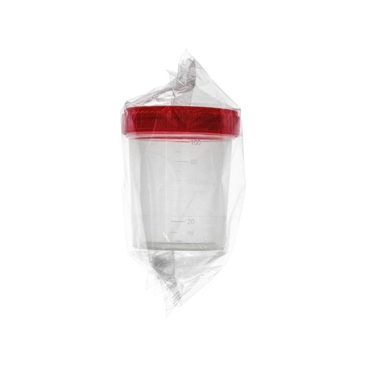 Pojemnik PP na mocz, z czerwoną zakrętką, jałowy 120ml, 1szt.