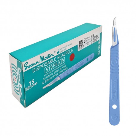 Skalpel, ostrze ze stali węglowej Swann Morton nr 15 z plastikową rączką, 10szt./op. Ref: 0505