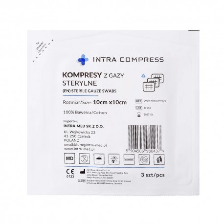 Kompres gazowy jałowy 17N, 8W, 7,5x,7,5cm, Intra Compress blister a`3szt/op