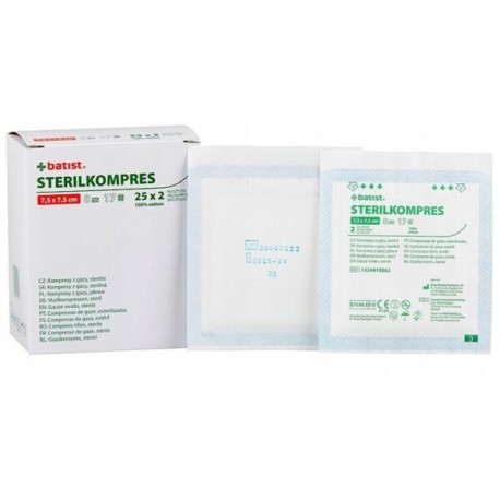 Kompres gazowy Batist Sterilkompres (7,5x7,5cm) 17N - 8W, jałowy, 25x2szt./op.