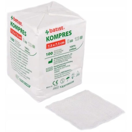 Kompres gazowy Batist (7,5x7,5cm) 8W - 13N, niejałowy, 100szt./op.