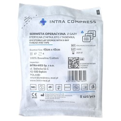 Serweta operacyjna z gazy z nitką RTG i tasiemką INTRA COMPRESS (45x45cm), 5szt./op.