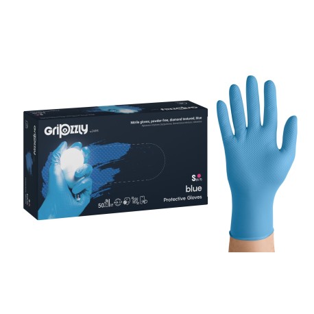 Rękawice nitrylowe PF GRIPZZLY Niebieskie (Rozm. S), wzmocnione z diamentową teksturą, 50szt./op.
