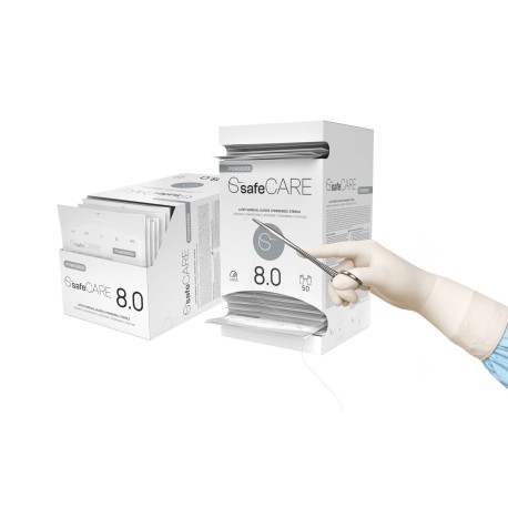 Rękawice chirurgiczne lateksowe SafeCare (rozm.8.0) - pudrowane, jałowe, 1 para