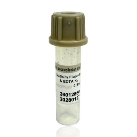 Probówka kapilarna z lejkiem, glukoza (Sodium Fluoride i EDTA K2) plast., CDR 0,5ml, 8x45mm, 100szt/op