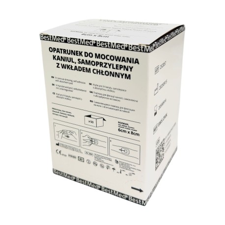Plaster do mocowania wenflonów, kaniul z opatrunkiem Bestmed (6x8cm), 50szt./op.