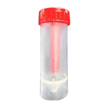 Pojemnik PP na kał, z czerwoną zakręconą zakrętką z łopatką, niejałowy 30ml, 1szt.