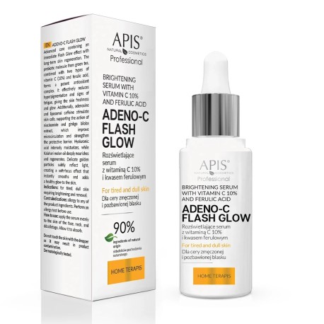 Apis ADENO-C FLASH GLOW, Rozświetlające serum do twarzy z witaminą C i kwasem ferulowym 30ml, 1szt.