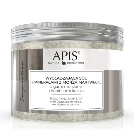 Apis INSPIRATION, Wygładzająca sól do kąpieli z minerałami z Morza Martwego, z algami morskimi i drobinkami kokosa 650g, 1szt.