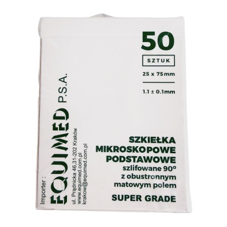 Szkiełko mikroskopowe podstawowe, szlifowane 90° z polem do opisu (25x75mm), 50szt./op.,
