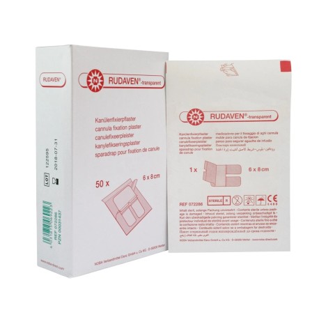 Plaster do mocowania wenflonów, kaniul Rudaven transparent (8x6cm), 50szt./op.