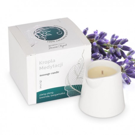 Świeca do masażu w kartonie PREMIUM (kropla medytacji- ylang ylang, lawenda, bergamotka), 250g