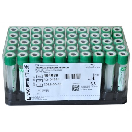 Probówka Vacuette z Heparyną Litową 2ml, Grainer kod: 454089, plast., 13x75mm 50szt/op